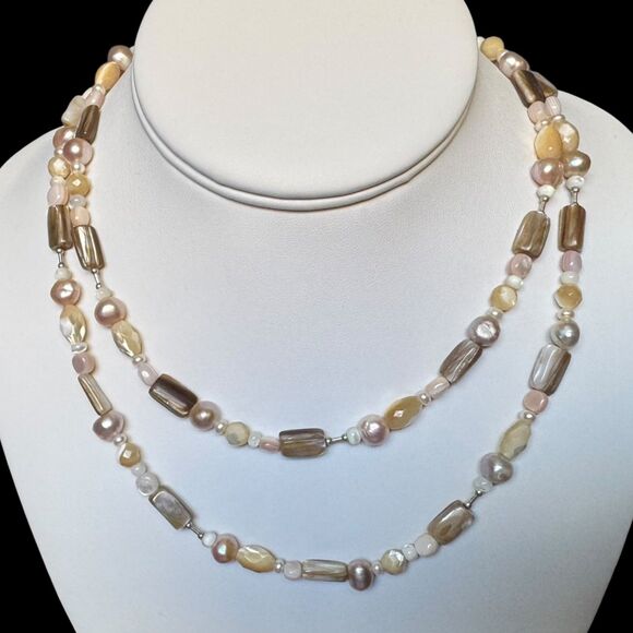 Carolyn Pollack Relios 925 Pearl & Mother of Pearl Beaded Necklace 30 - 34 inch - Picture 3 of 15